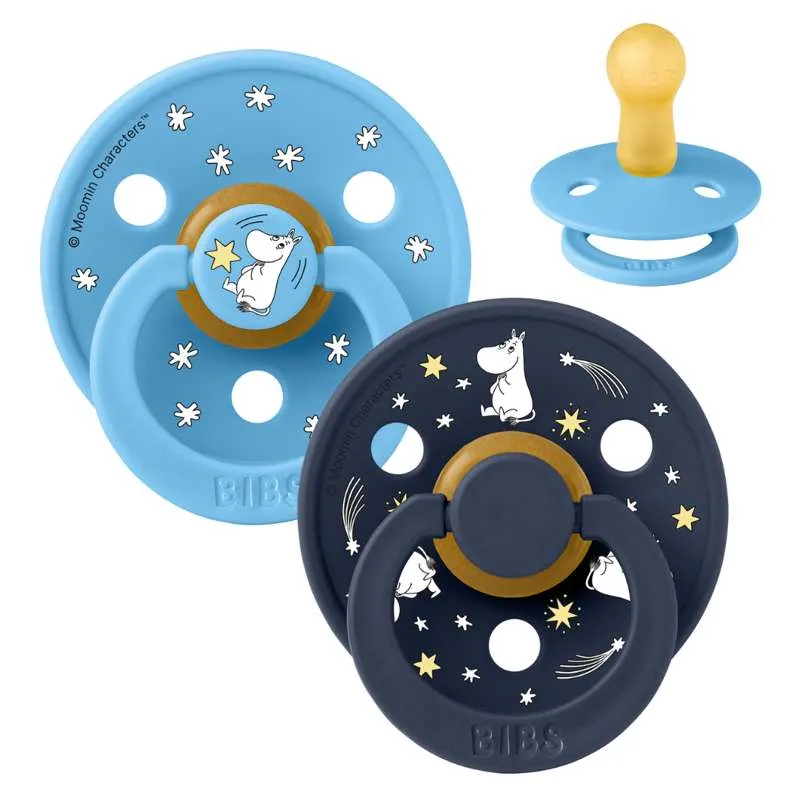 BIBS Rund Colour napp - 2-Pack - strl. 2 - naturgummi - Mumin - Godnatt - Breeze Mix