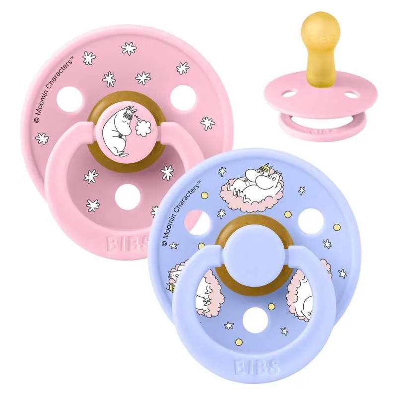 BIBS Rund Colour napp - 2-Pack - strl. 2 - naturgummi - Mumin - Drömmer - Baby Pink Mix