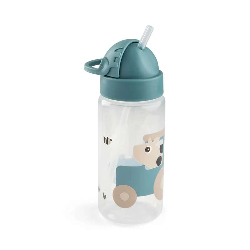 Done by Deer Drickflaska m. Sugrör - 350ml - Tiny Farm - Blå