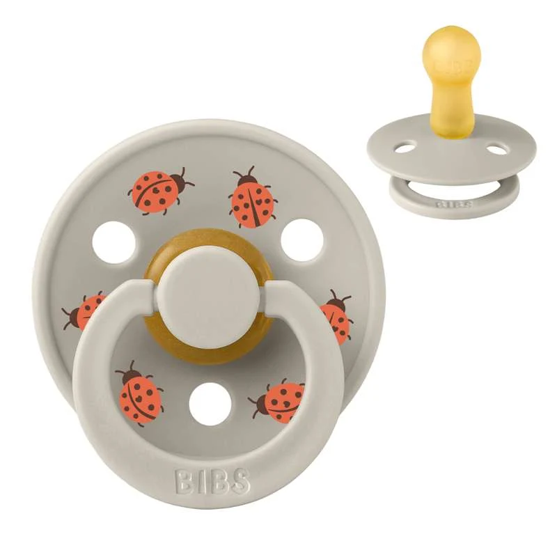 BIBS Round Colour Pacifier - Size 2 - Natural Rubber - Ladybug Studio - Sand