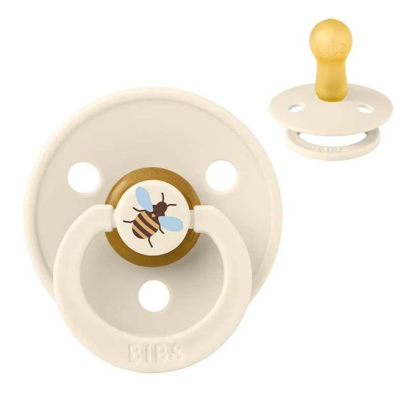 BIBS Round Colour Pacifier - Size 2 - Natural Rubber - Bumblebee Studio - Ivory