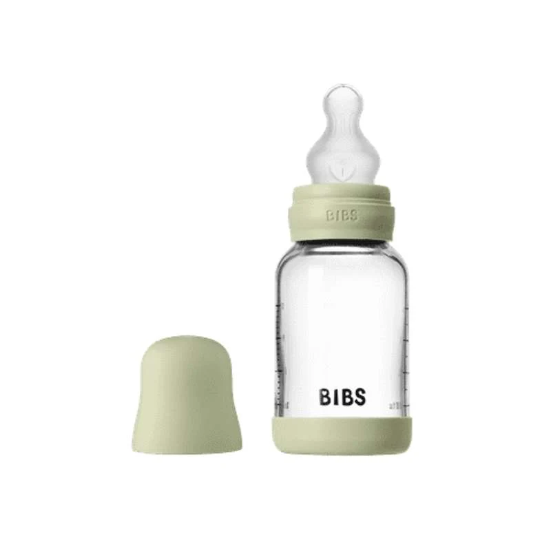 BIBS Bottle - Sutteflaskesæt - Glas - Silikone/Slow Flow/Rund - 120ml - Sage
