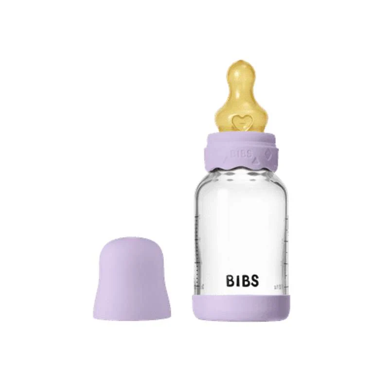 BIBS Bottle - Nappflaskset - Glas - Boheme - Naturgummi/Slow Flow/Rund - 120ml - Violet Sky