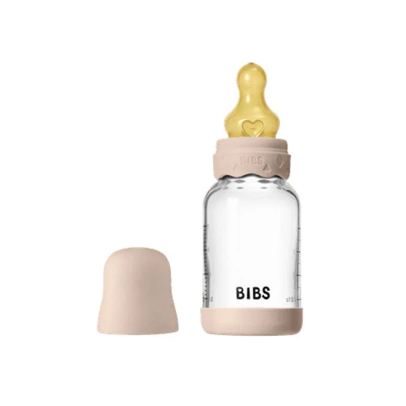 BIBS Bottle - Baby Bottle Set - Glass - Boheme - Natural Rubber/Slow Flow/Round - 120ml - Blush