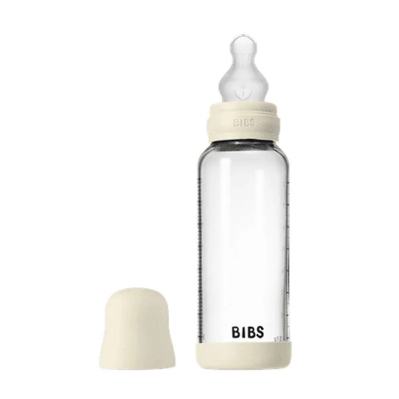 BIBS Bottle - nappflaskset - Glas - Silikon/Medium Flow/Rund - 240ml - Ivory
