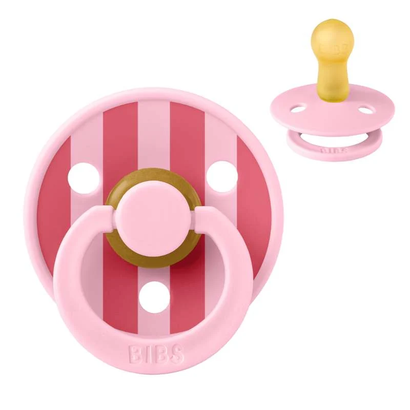BIBS Rund Colour Napp - Str. 2 - Naturgummi - Block Studio - Baby Pink/Coral