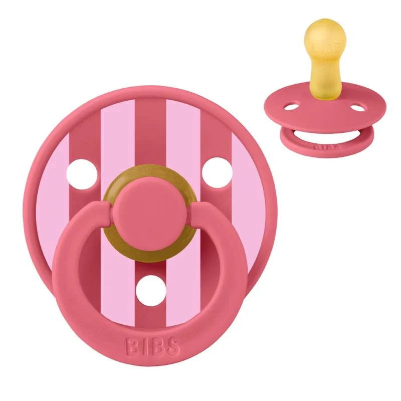 BIBS Rund Colour Napp - Str. 2 - Naturgummi - Block Studio - Coral/Baby Pink