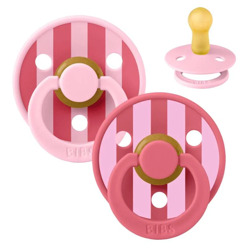 BIBS Rund Colour Napp - 2-Pack - Str. 2 - Naturgummi - Block Studio - Baby Pink/Coral Mix
