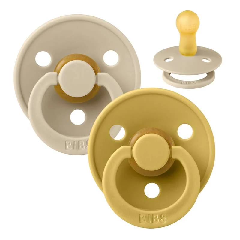 Bibs Round Colour Pacifier - 2-Pack - sz. 2 - natural rubber - Vanilla/Mustard