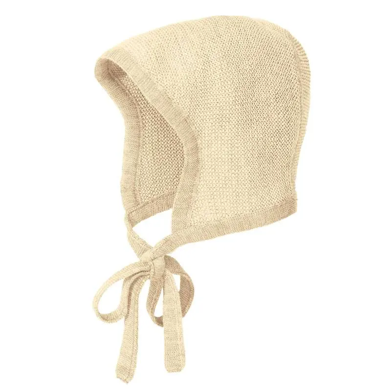 Disana Knitted Hat with Ties - Merino Wool - Natural
