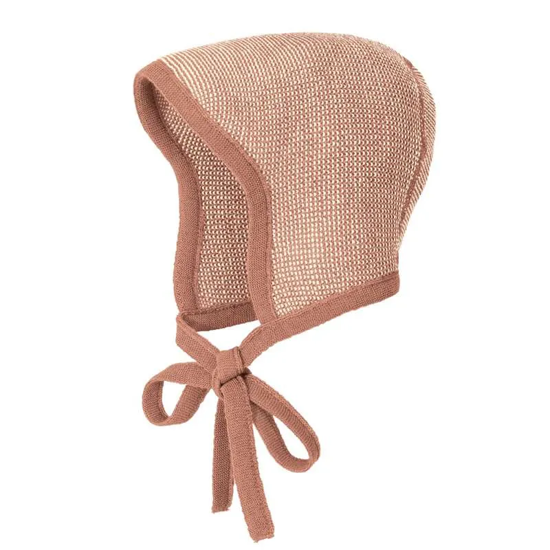 Disana Knitted Hat with Ties - Merino Wool - Rosa/Natural