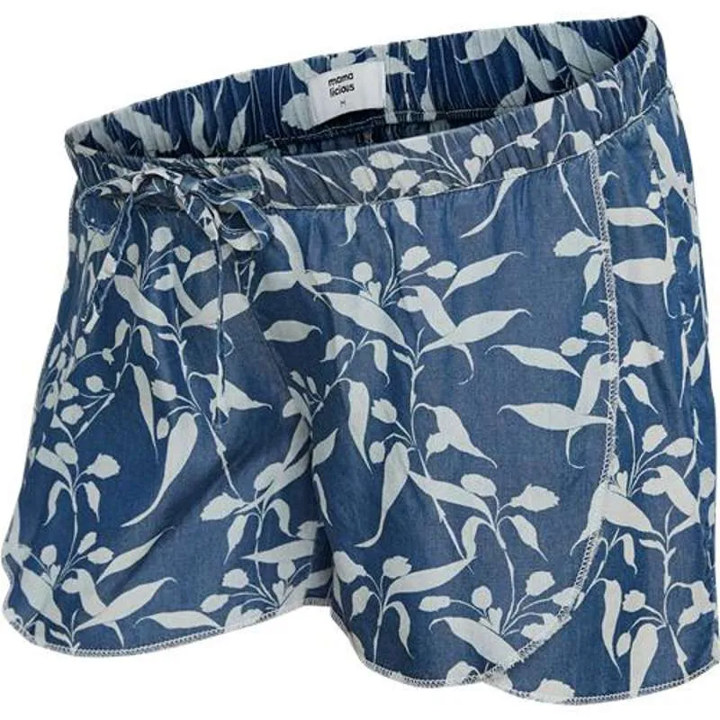 Mamalicious Juliana Woven Pregnancy Shorts - Denim Blue