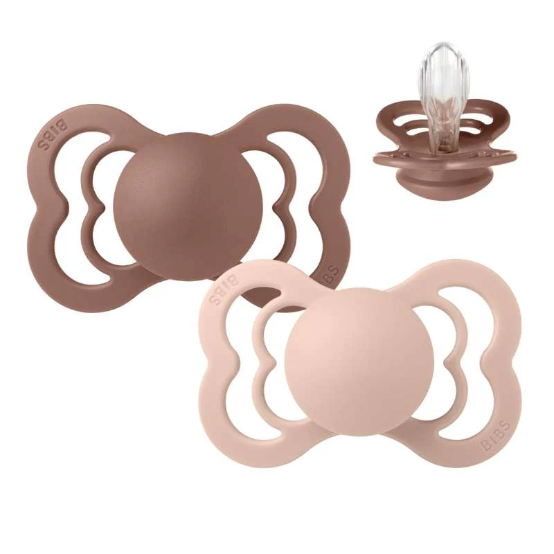BIBS Symmetrical Supreme Pacifier - 2-Pack - Size 2 - Silicone - Woodchuck/Blush