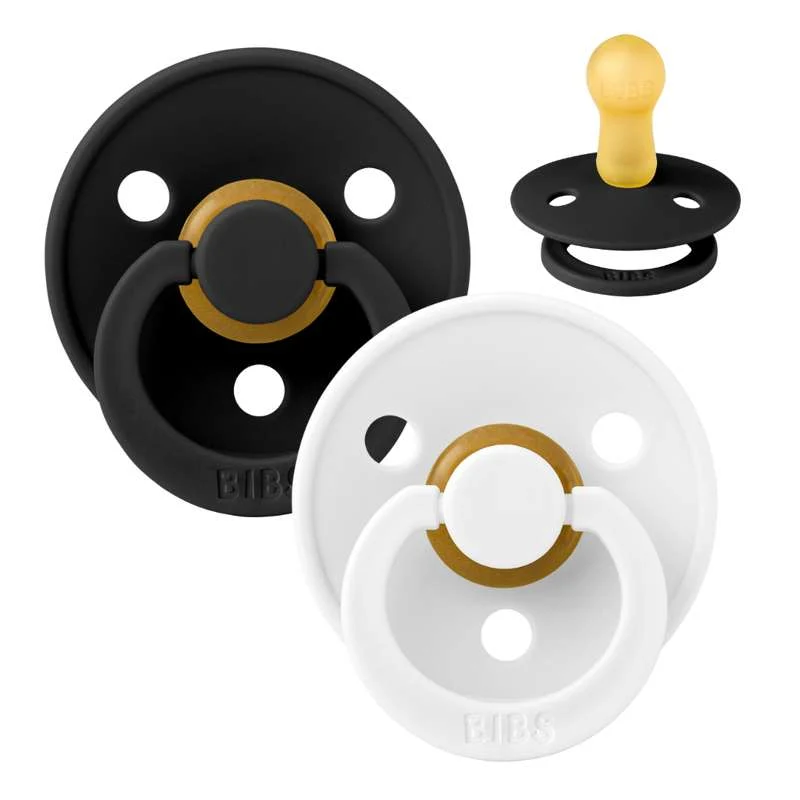 Bibs Round Colour Pacifier - 2-Pack - sz. 2 - natural rubber - Black/White