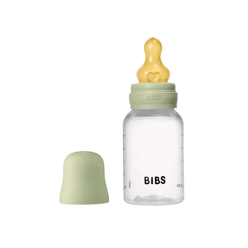 BIBS Bottle - Baby Bottle Set - Plastic - Natural Rubber/Slow Flow/Round - 150ml - Sage