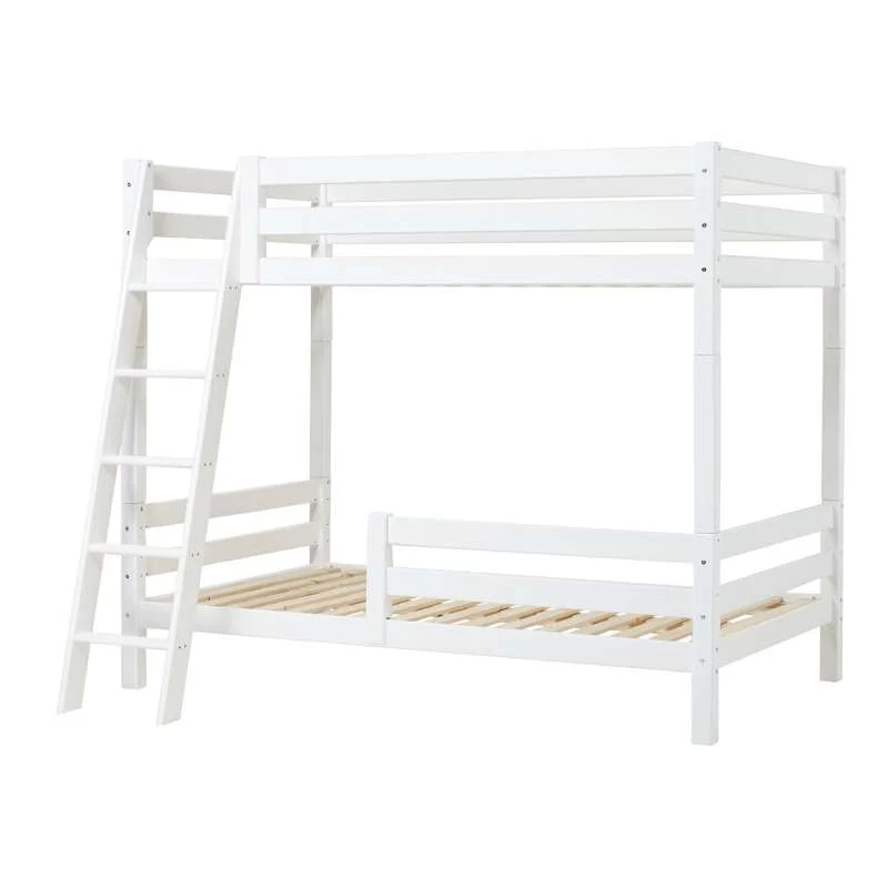 Hoppekids ECO Luxury - High Loft Bed - 120x200 cm. - Two Bed rails and Slanted Ladder - White