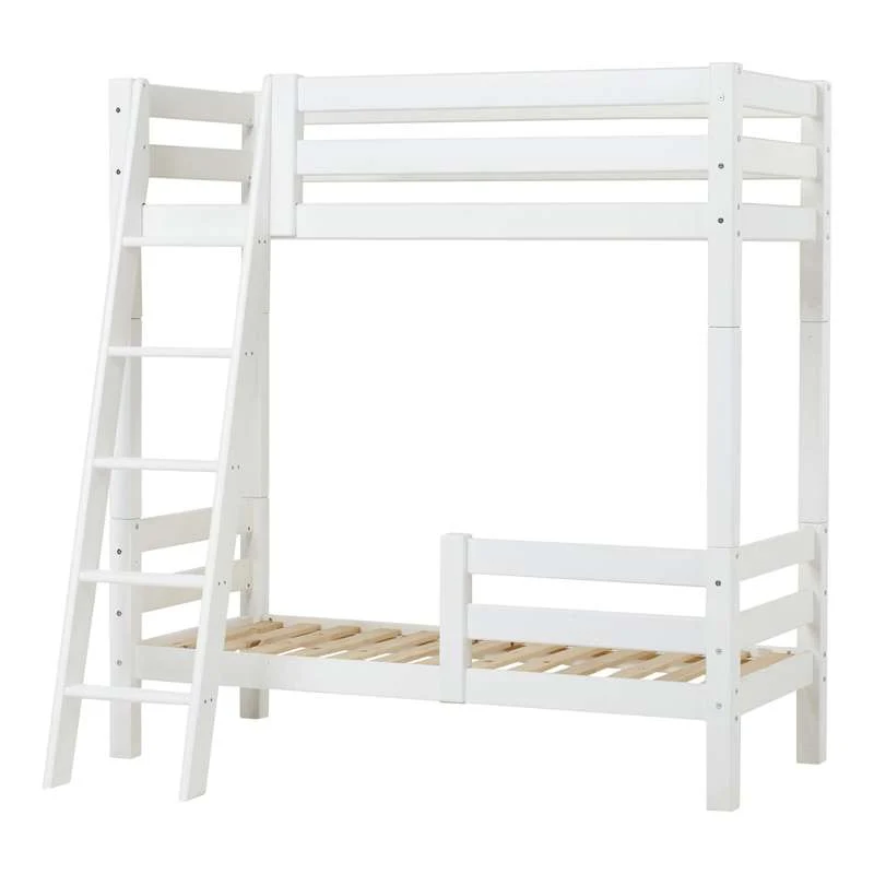Hoppekids ECO Luxury - High Bunk Bed - 70x160 cm. - Two Bed rails and Slanted Ladder - White