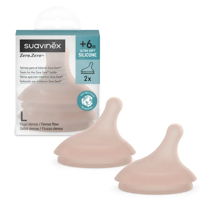 Suavinex Pack 2 Teats Zero Zero Dense Flow (L), +6 Months, Deep
