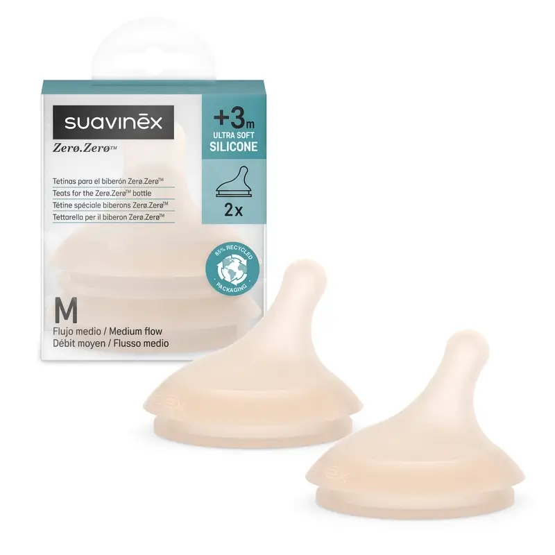 Suavinex Pack 2 Teats Zero Zero Medium Flow (M), +3 Months, Light