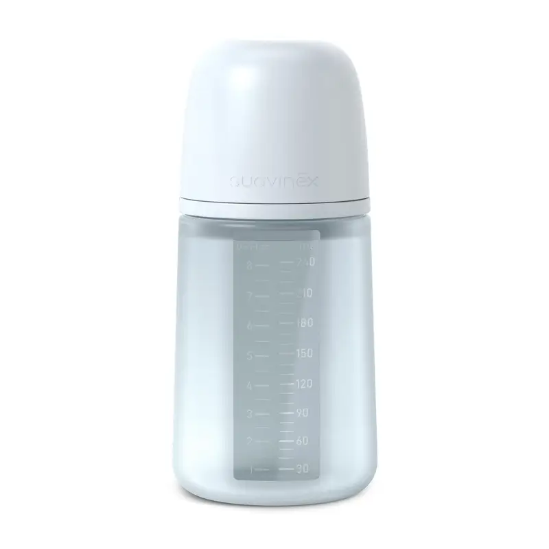Suavinex Silicone Feeding Bottle 240 Ml, Medium Flow (M), +3 Months, Ballad Blue