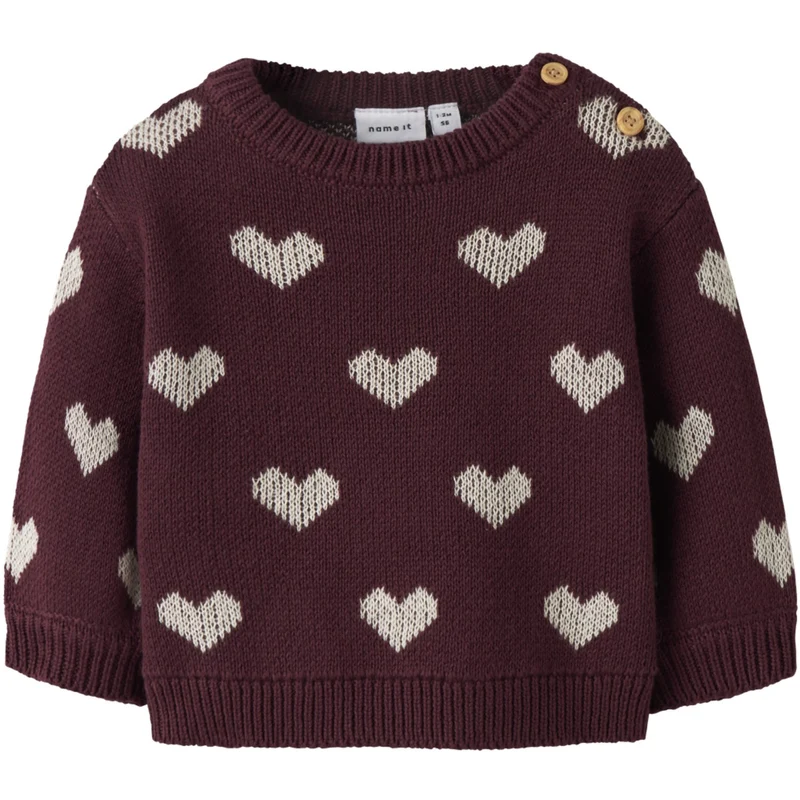 Name It Burgundy Peyote Heart Nbfoana Ls Strikk
