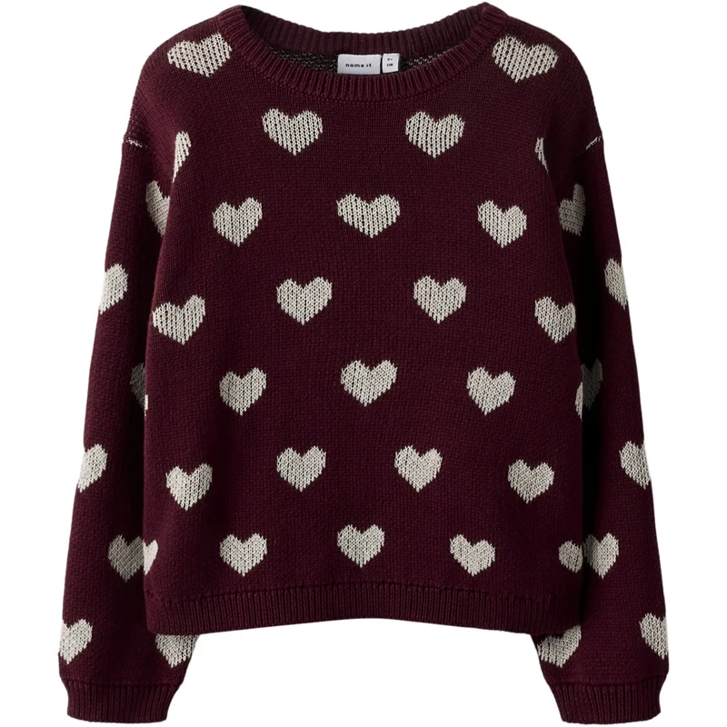 Name It Burgundy Peyote Heart Nmfoana Ls Strikk