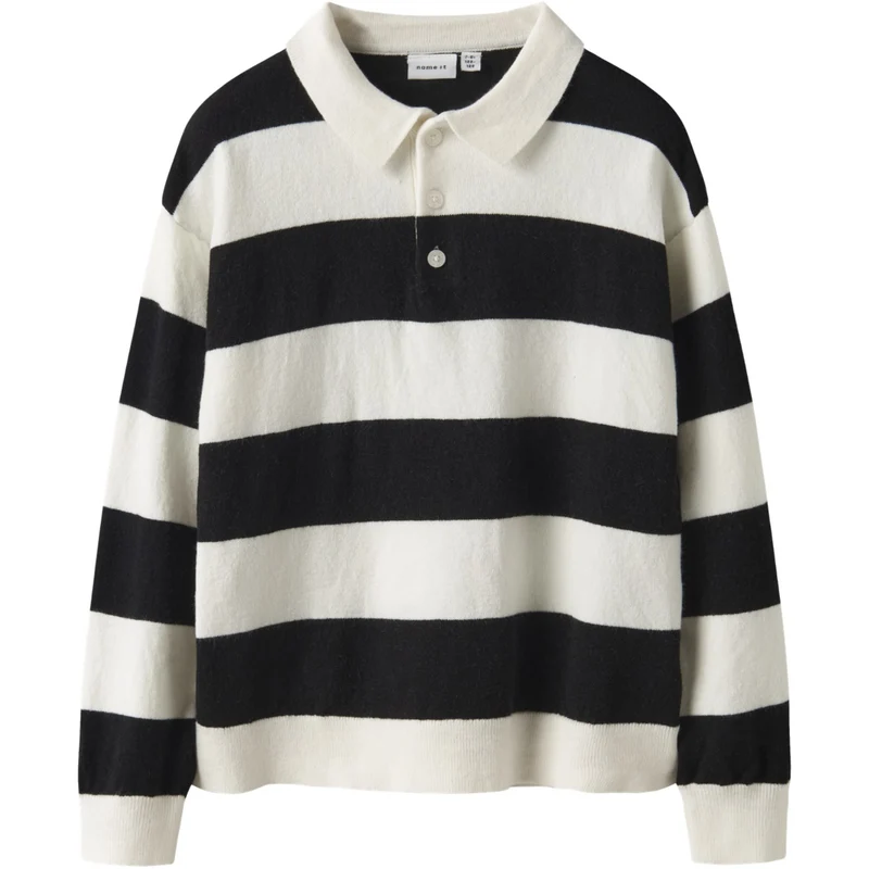 Name It Black Nkmobert Ls Loose Strikk Polo