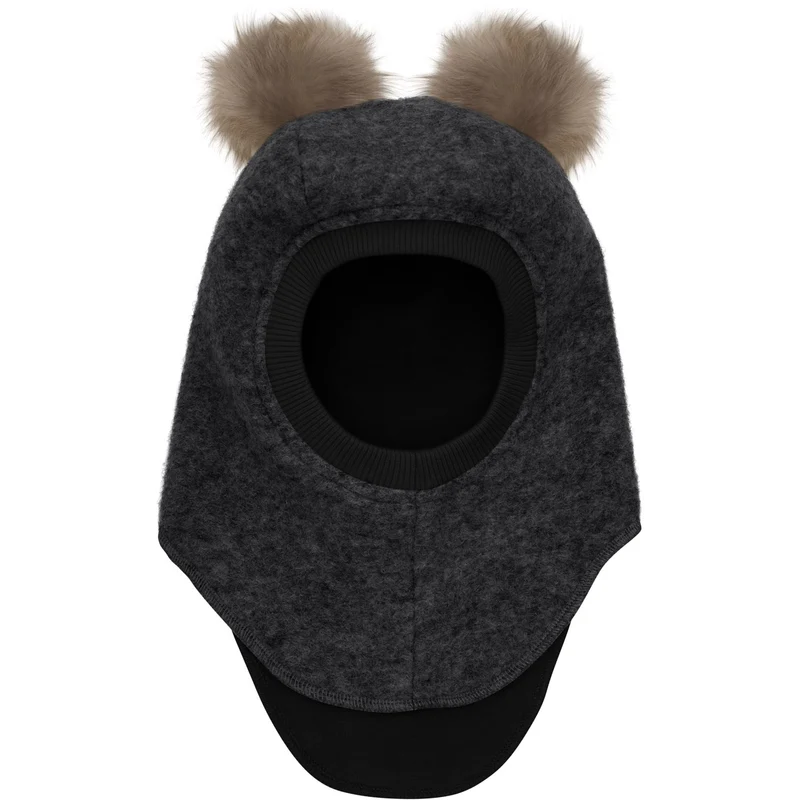 Huttelihut Dark Grey Melange Elefantlue Ull Alpaca Pompoms