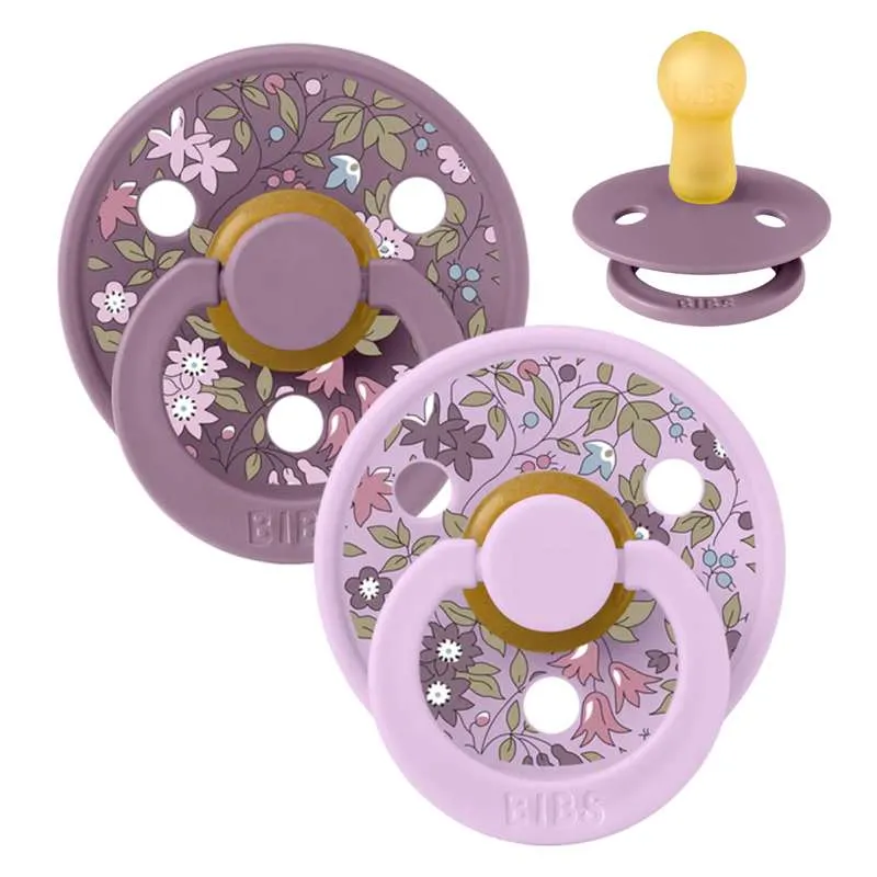 Bibs Rund Colour Napp - 2-Pack - strl. 2 - naturgummi - Liberty - Kamomill Gräsmatta/Violett Himmel Mix