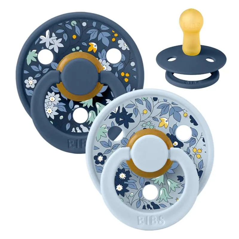 Bibs Rund Colour Napp - 2-Pack - strl. 2 - naturgummi - Liberty - Kamomill Gräsmatta/Babyblå Mix