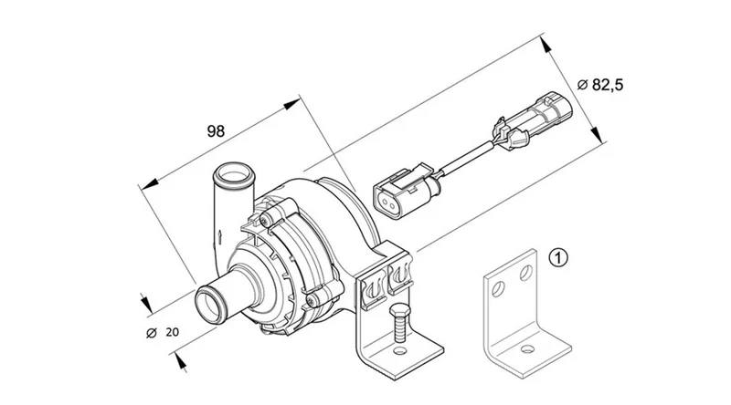 Vattenpump, 20 mm, 24V Hydr.D5W-S