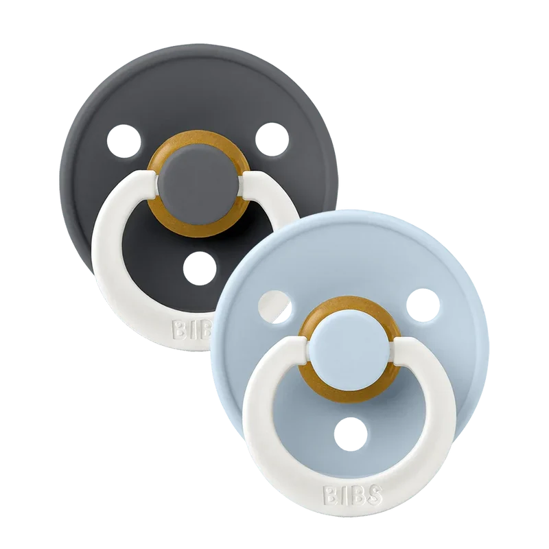 Colour GLOW Pacifiers 2 Pack - Iron/Baby Blue