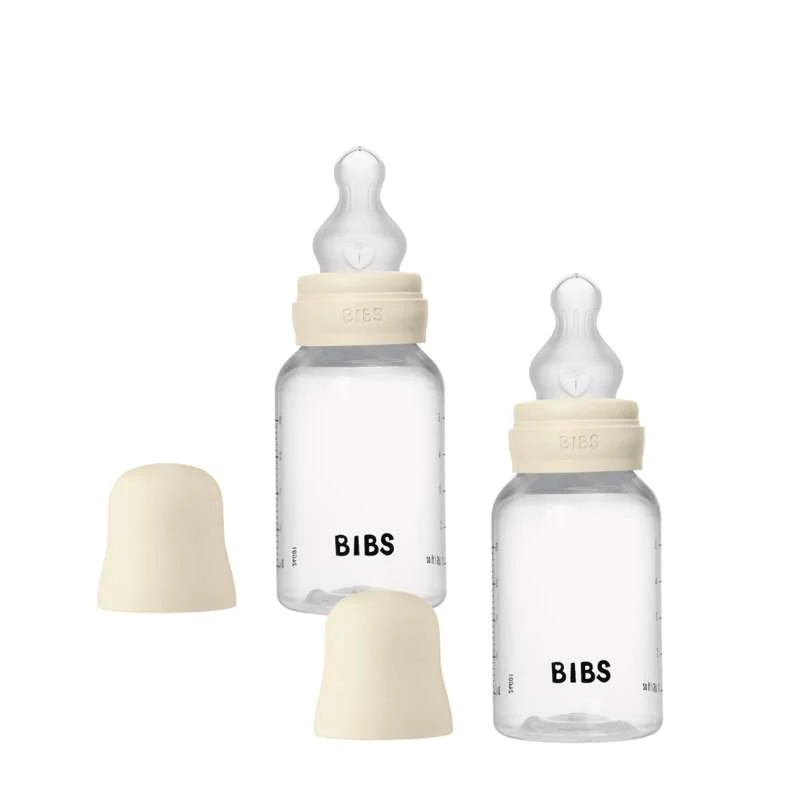BIBS Bottle - Sutteflaskesæt - Plastik - Silikone/Slow Flow/Rund - 150ml - 2-Pak - Ivory