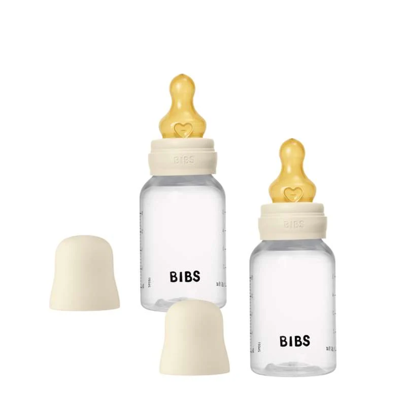 BIBS Bottle - Sutteflaskesæt - Plastik - Naturgummi/Slow Flow/Rund - 150ml - 2-Pak - Ivory