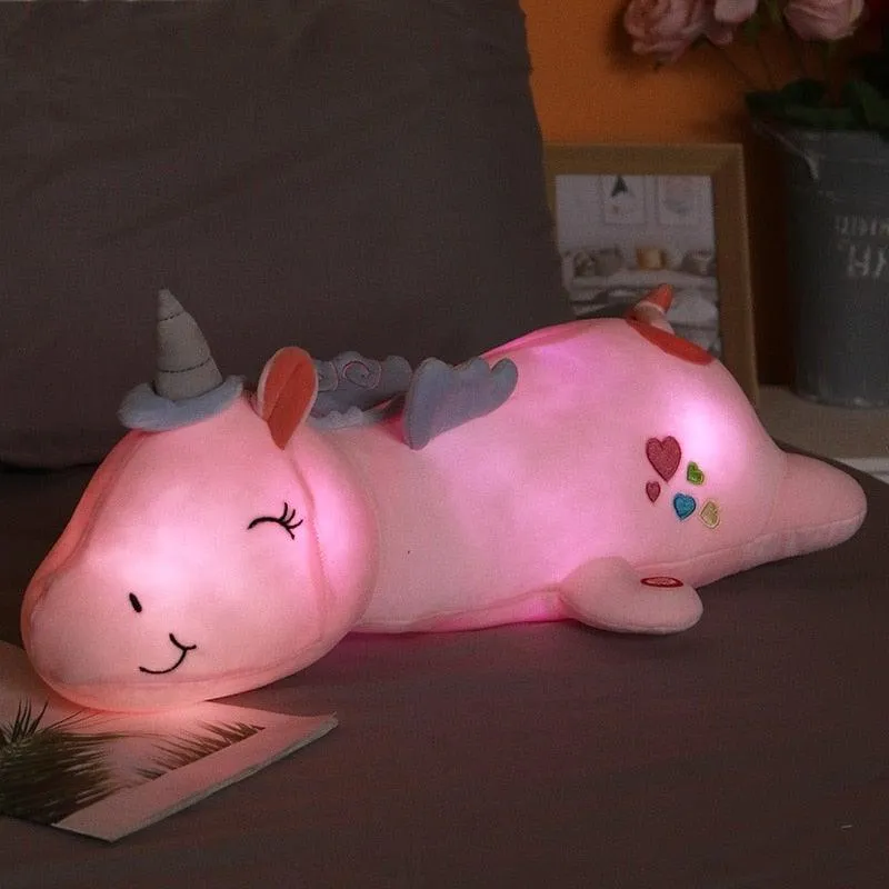 Unicorn Bamseven med Blidt Regnbuelys - Perfekt som Natlampe