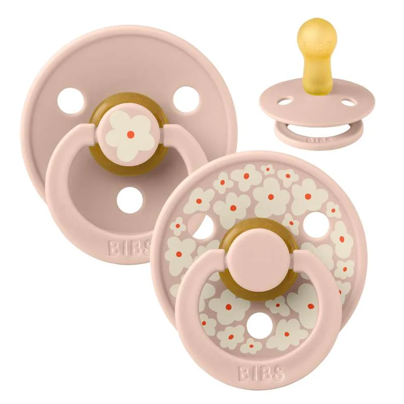 BIBS Round Colour Pacifier - 2-Pack - Size 2 - Natural Rubber - Jasmine Studio - Blush/Blush