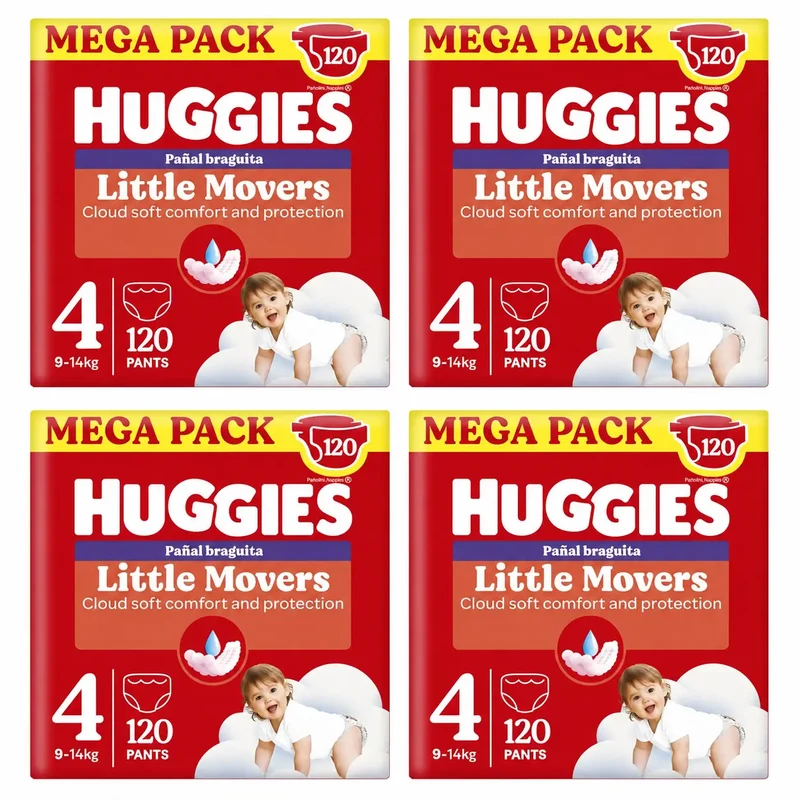 Huggies Little Movers Size 4 (9-14 Kg) Disney Baby Diaper Briefs, 120 pieces, pack 4