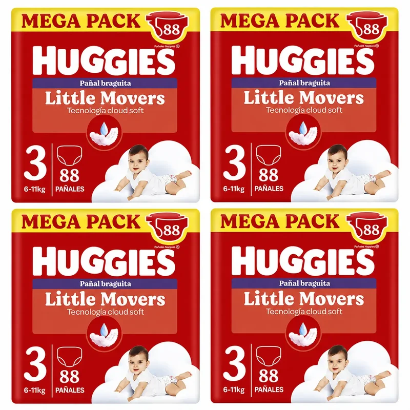 Huggies Little Movers Size 3 (6-11 Kg) Disney Baby Diaper Briefs, 88 pieces, pack 4