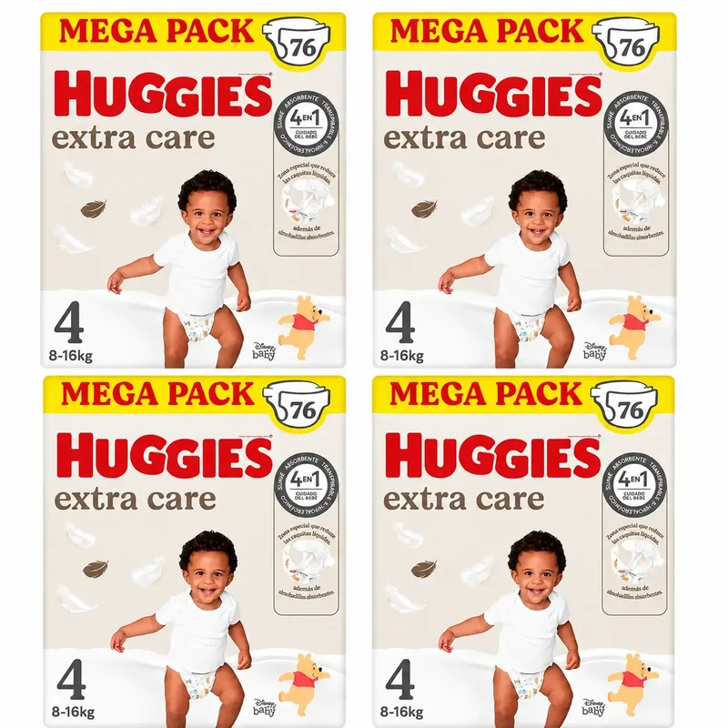 Huggies Extra Care Size 4 (9-14 Kg) Disney Baby Nappy , 76 pieces, pack 4