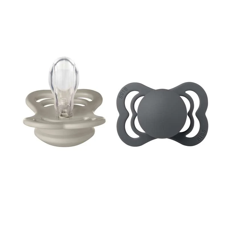 BIBS Symmetrical Supreme Pacifier - 2-Pack - Size 1 - Silicone - Sand/Iron