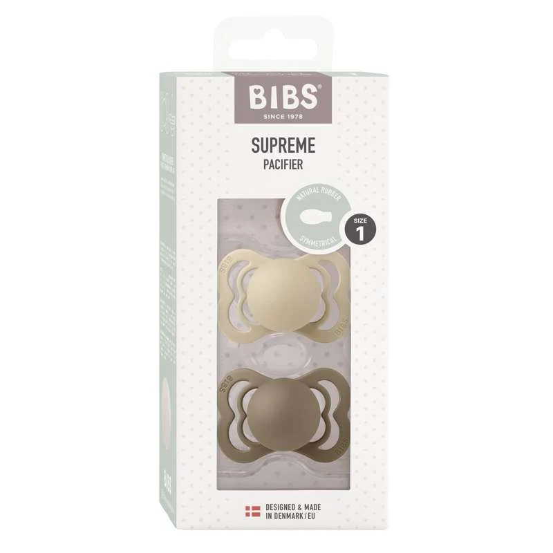 BIBS Symmetrical Supreme Pacifier - 2-Pack - Size 1 - Natural Rubber - Vanilla/Dark Oak