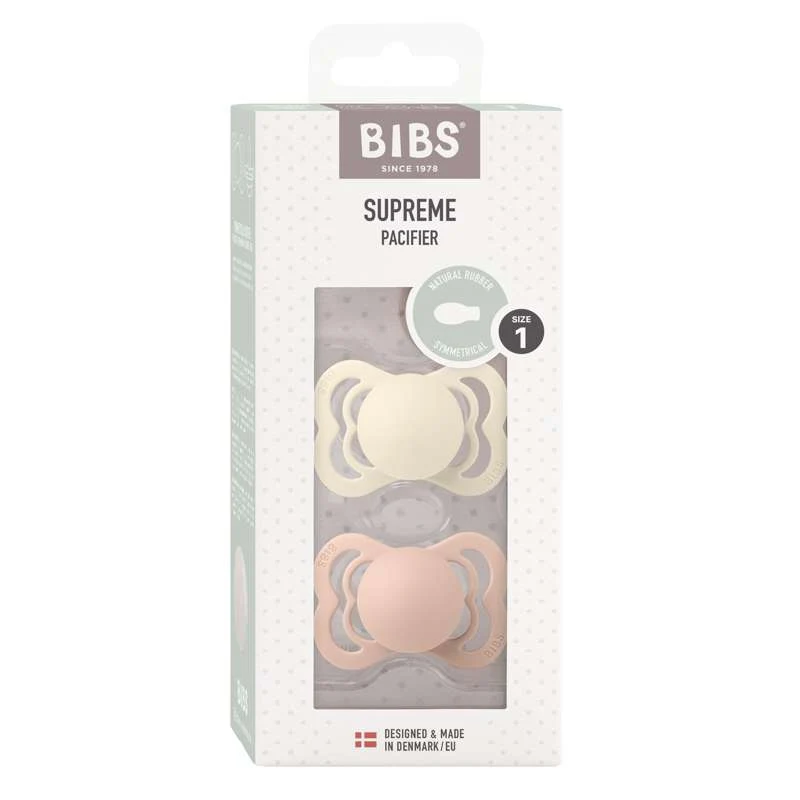 BIBS Symmetrisk Supreme Napp - 2-Pack - Str. 1 - Naturgummi - Ivory/Blush
