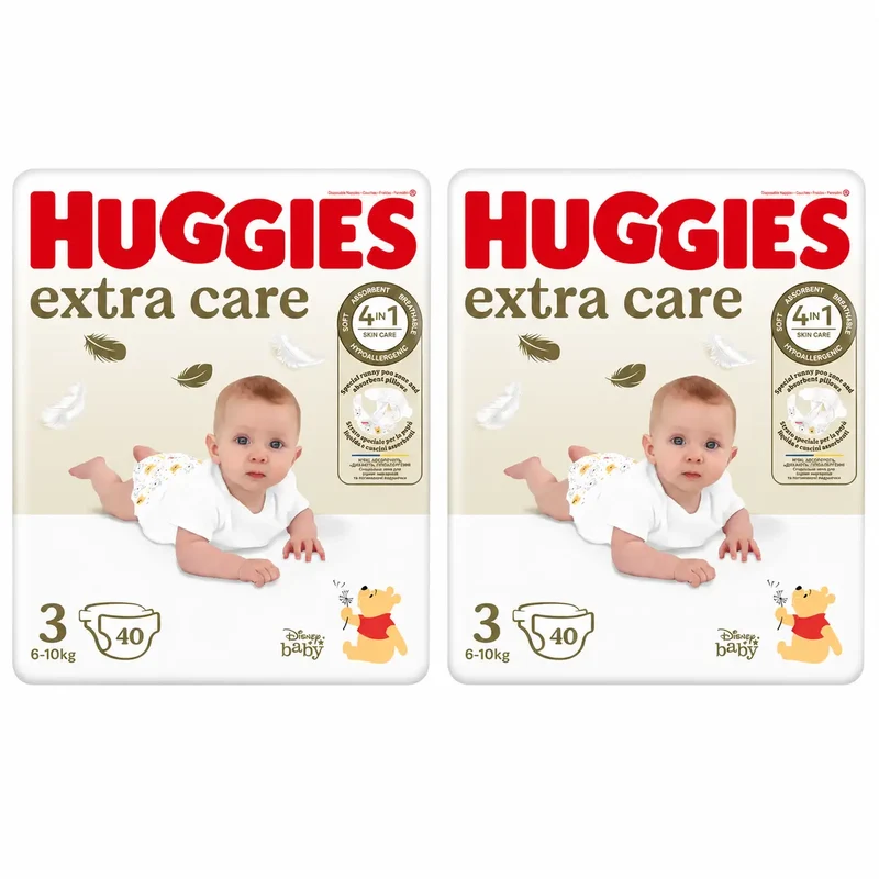 Huggies Extra Care Size 3 (6-10 Kg) Disney Baby Nappy, 40 pcs, pack 2