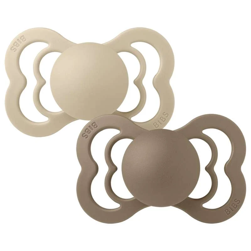 BIBS Symmetrical Supreme Pacifier - 2-Pack - Size 2 - Natural Rubber - Vanilla/Dark Oak