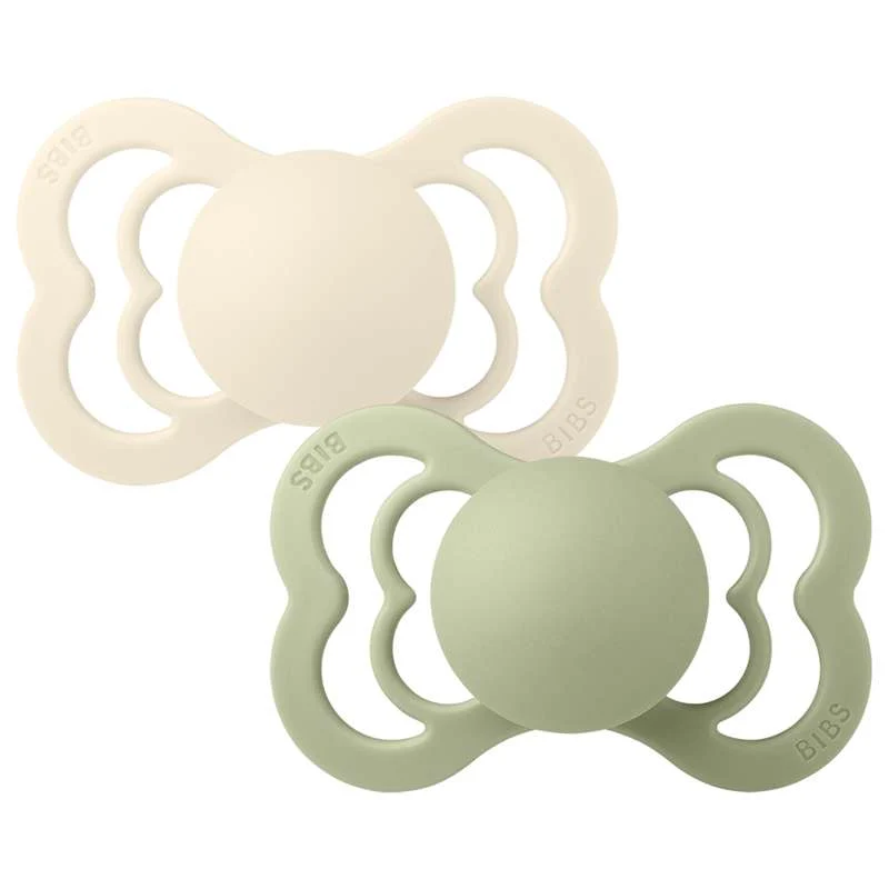 BIBS Symmetrisk Supreme Napp - 2-Pack - Str. 2 - Naturgummi - Ivory/Sage