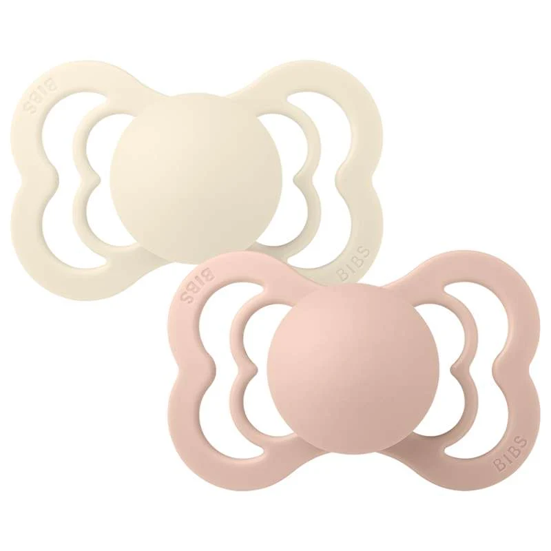 BIBS Symmetrical Supreme Pacifier - 2-Pack - Size 2 - Natural Rubber - Ivory/Blush