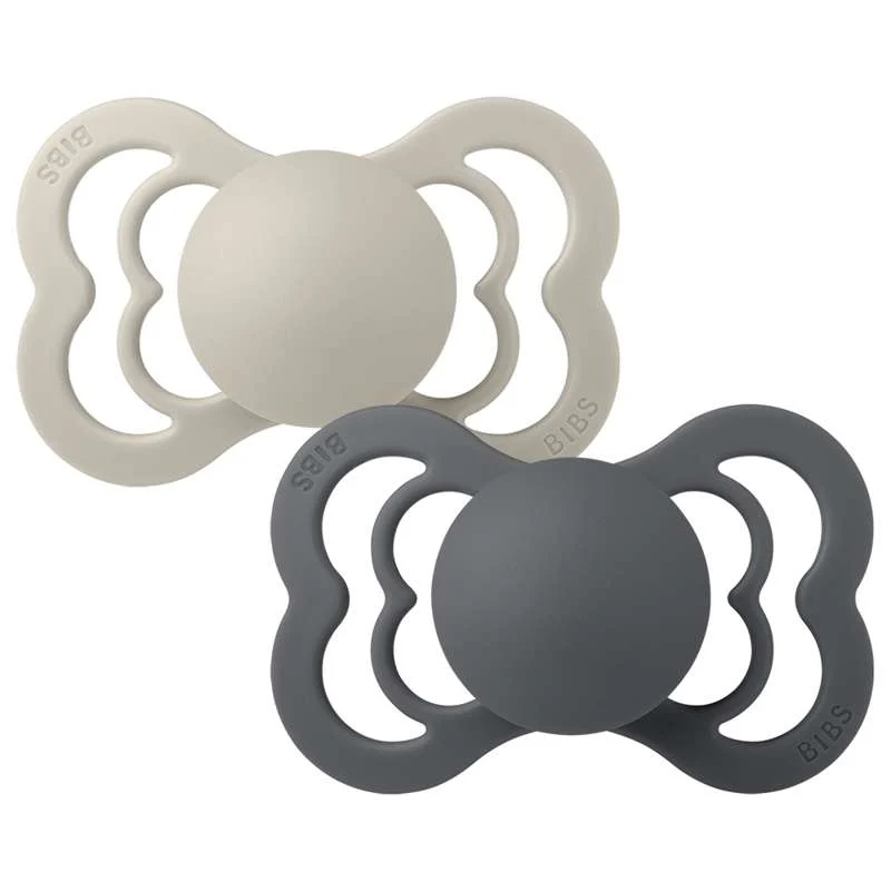 BIBS Symmetrical Supreme Pacifier - 2-Pack - Size 2 - Natural Rubber - Sand/Iron