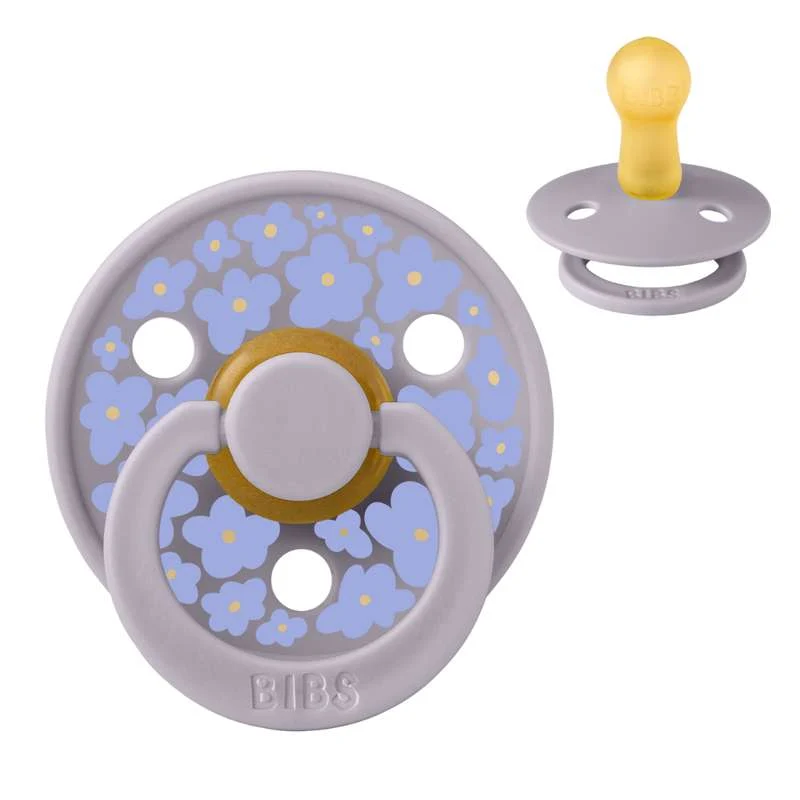 BIBS Round Colour Pacifier - Size 2 - Natural Rubber - Studio Jasmine Field - Fossil Grey