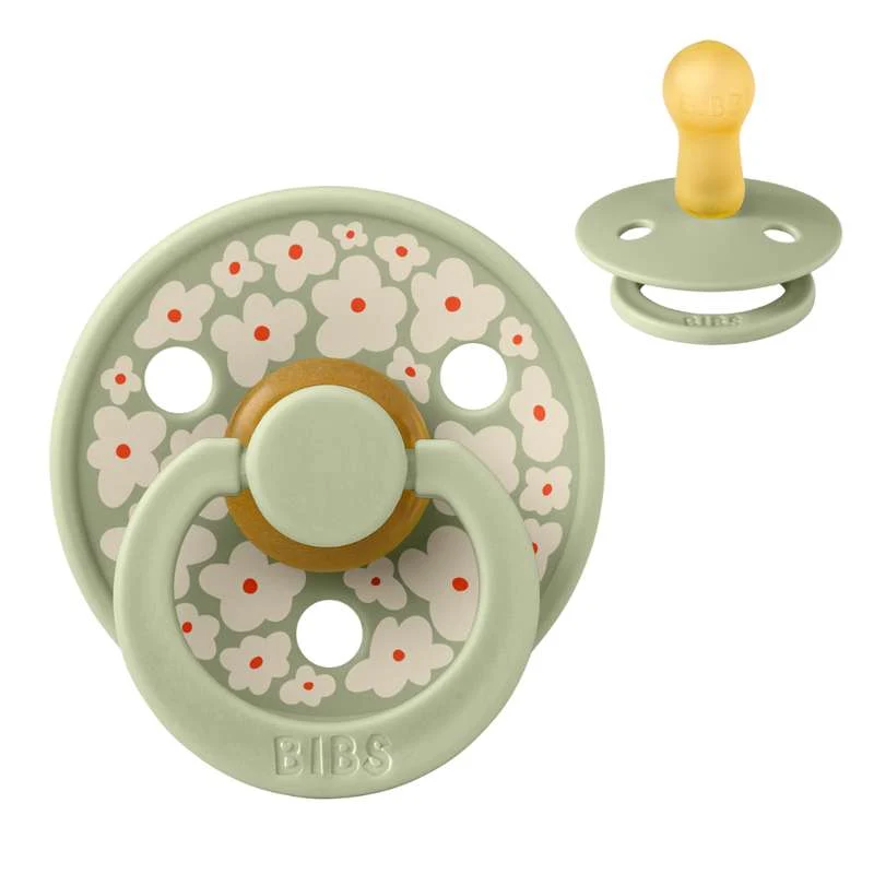 BIBS Round Colour Pacifier - Size 2 - Natural Rubber - Studio Jasmine Field - Sage