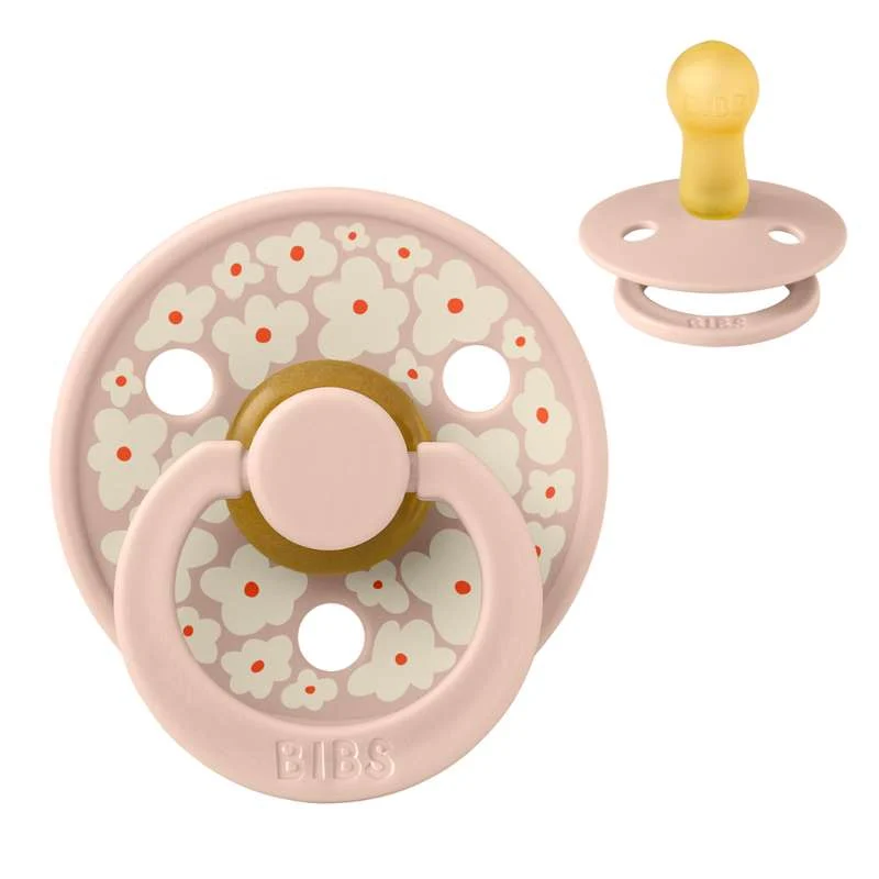 BIBS Round Colour Pacifier - Size 2 - Natural Rubber - Studio Jasmine Field - Blush
